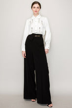 Black Waist Flap Chain Detail Wide Pants