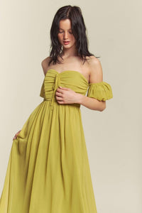 Kiwi Ruched Chest Off Shoulder Chiffon Maxi Dress