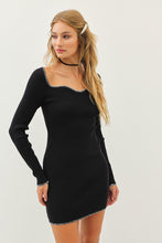 Black/Cream Sweetheart Contrast Stitch Sweater Bodycon Dress