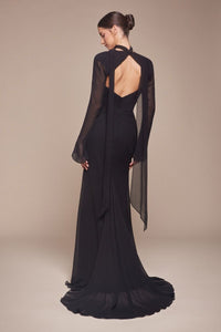 Black Strapless Chiffon Dress With Removable Jacket