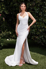 Off White Stretch Spandex Fitted Halter Bridal Dress