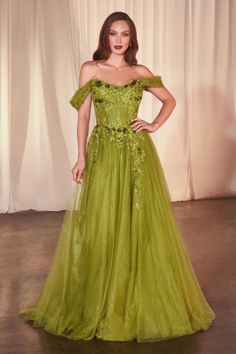 Greenery Off The Shoulder A-Line Ball Gown