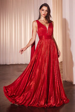 Red Metallic Pleated A-Line Gown