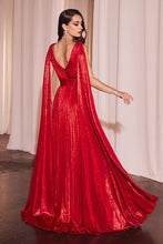 Red Metallic Pleated A-Line Gown