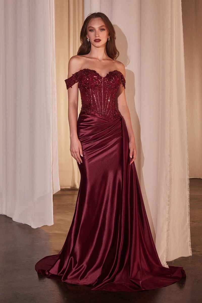 Burgundy Off The Shoulder A-Line Ball Gown