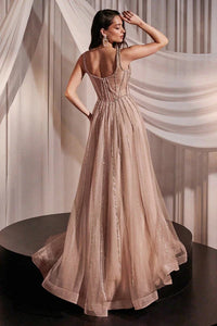 Rose Champagne Embellished A-Line Layered Tulle Dress