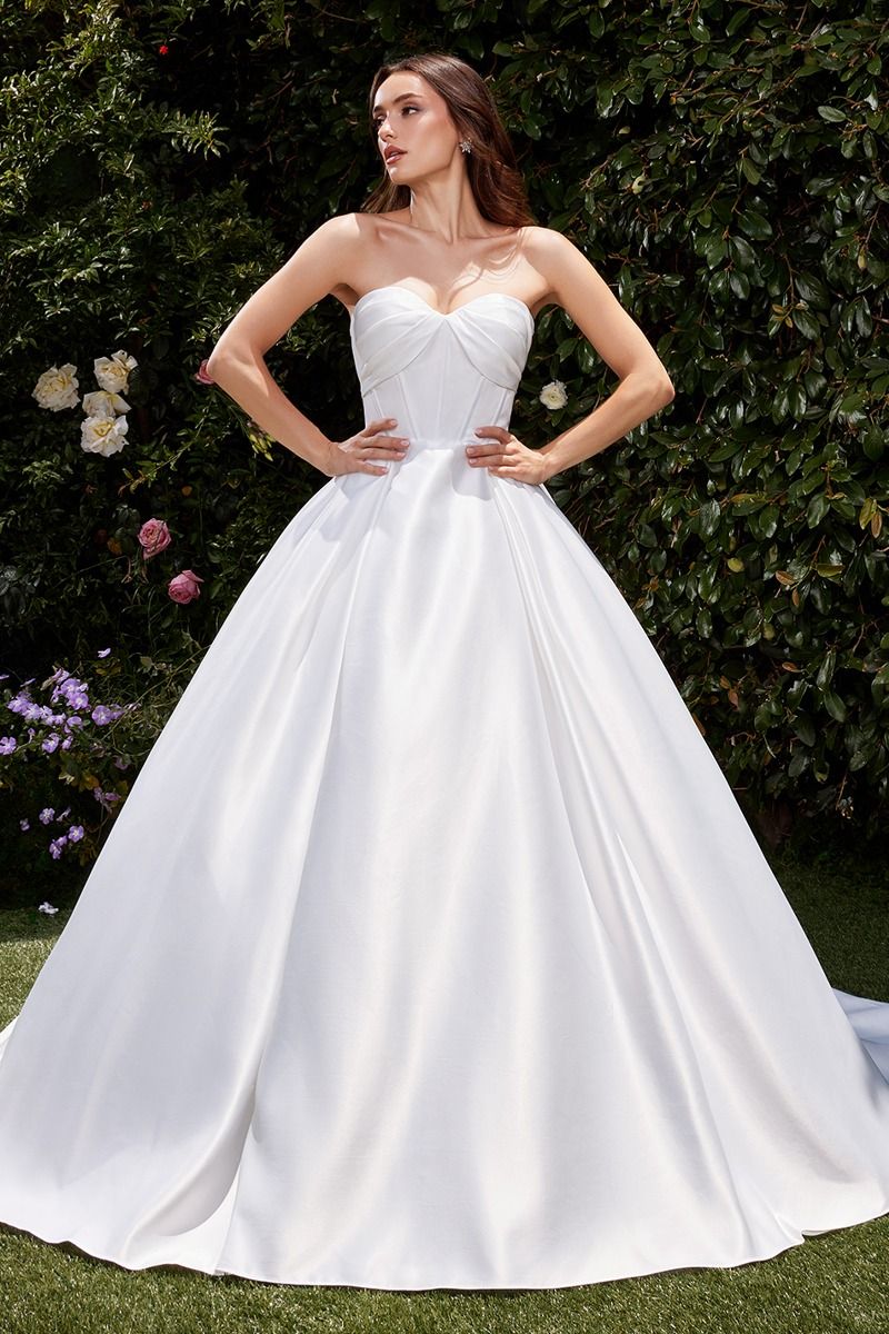 Off White Strapless Satin Bridal Ball Gown