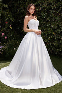 Off White Strapless Satin Bridal Ball Gown