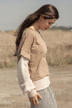 Beige Washed Layered Knit Sweater