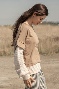 Beige Washed Layered Knit Sweater