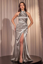 Silver Halter Satin Fitted Dress