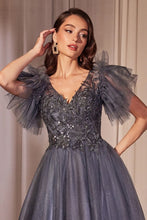 Midnight Blue Embellished Tulle A-Line Dress