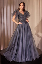 Midnight Blue Embellished Tulle A-Line Dress