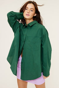 Deep Green Loose Fit Button Down Shirt