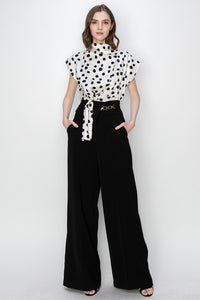 Black Waist Flap Chain Detail Wide Pants