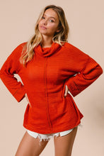 Rust Popcorn Waffle Turtle Neck Top