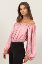 Pink Off-Shoulder Satin Balloon Sleeve Top