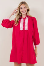 Red Contrast Long Sleeve Collared Tunic Dress