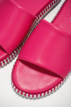 Pink Womens Rhinestone Chunky Sandals Slides
