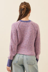 Purple Knit Raglan Sleeve Cardigan With Contrast