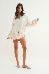 Natural Linen Oversized Button-Up Shirt