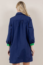 Navy Contrast Long Sleeve Collared Tunic Dress