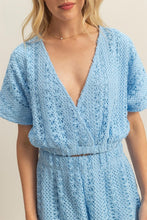 Blue Set-Vneck Crochet Crop Top And Shorts Set