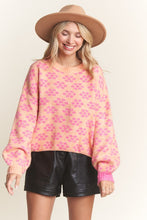 Orange Floral Pattern Cutesy Sweater Top