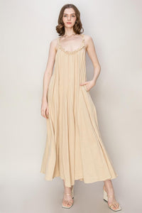 Beige Love Frill A-Line Maxi Dress