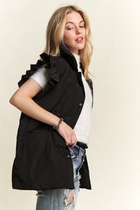 Black Ruffle Sleeve Down Vest