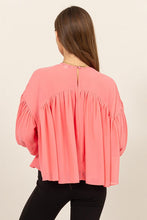 Sugar Coral Flowy Blouse With Gathered Cuffs