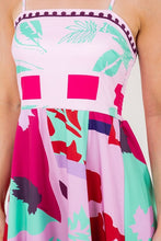 Pink Printed High Waist Strap Dress