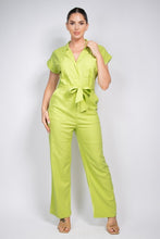 Citrus Belted Button-Down Linen Jumpsuit