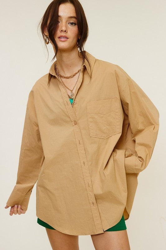 Taupe Loose Fit Button Down Shirt