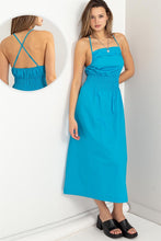 Aqua Poplin Backless Midi Dress