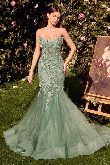 Sage Strapless Mermaid Dress With Removable Bolero