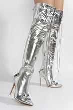 Silver Women Pointy Toe Stiletto Thigh High Boots