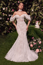 Off White Detachable Wings Mermaid Wedding Gown