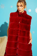 Burgundy Long Furry Tiered High Neck Puffer Vest