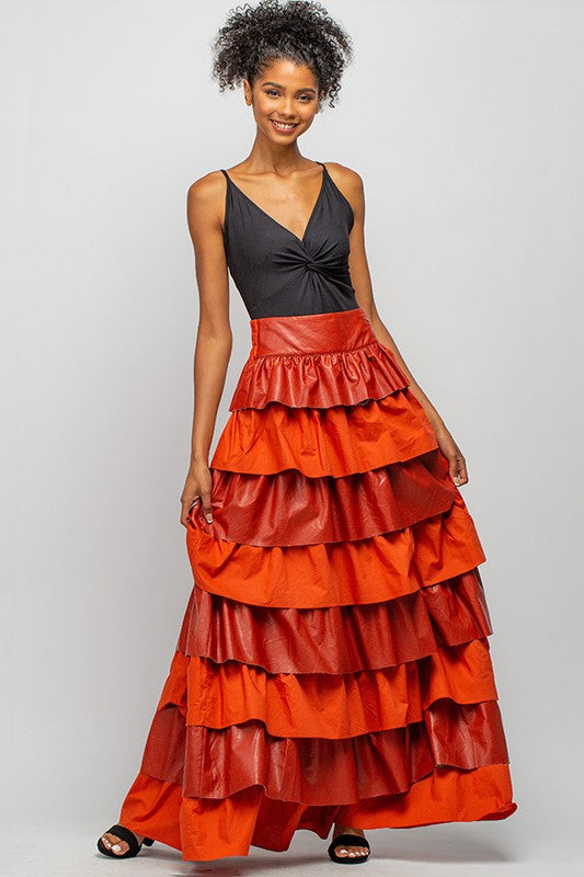 Leather tiered hotsell maxi skirt