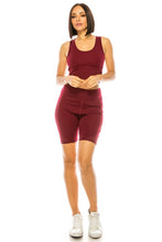 Burgundy Crop Tank Top Biker Short Set