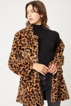 Brown Leopard Print Notch Collar Faux Fur Teddy Coat