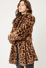 Brown Leopard Print Notch Collar Faux Fur Teddy Coat