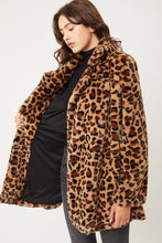 Brown Leopard Print Notch Collar Faux Fur Teddy Coat