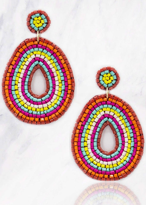 Multi Bead Flat Doughnut Shape Earrings