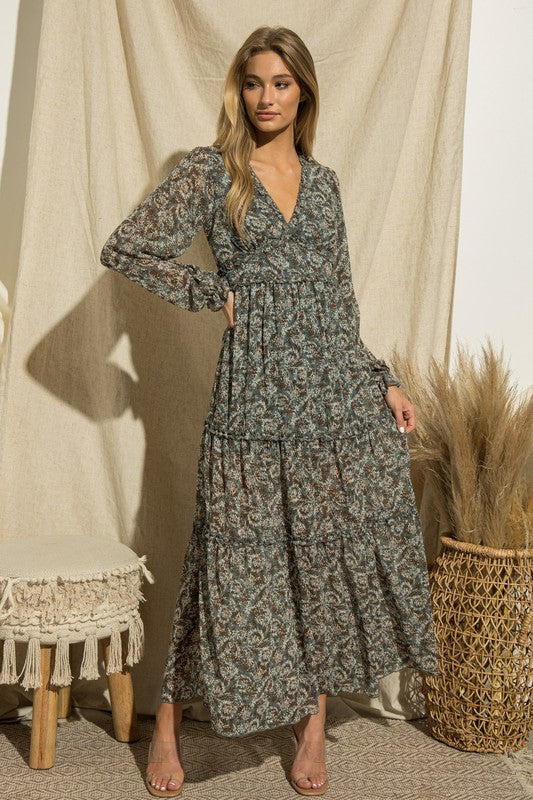 Floral Print Maxi Dress With Side Slit Detail – Aquarius Brand