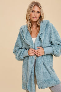 Mint Faux fur So Soft plush hooded jacket with pockets