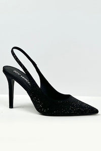 Black Rhinestone Pointed Toe Fashion Mid-heel Women's Shoes