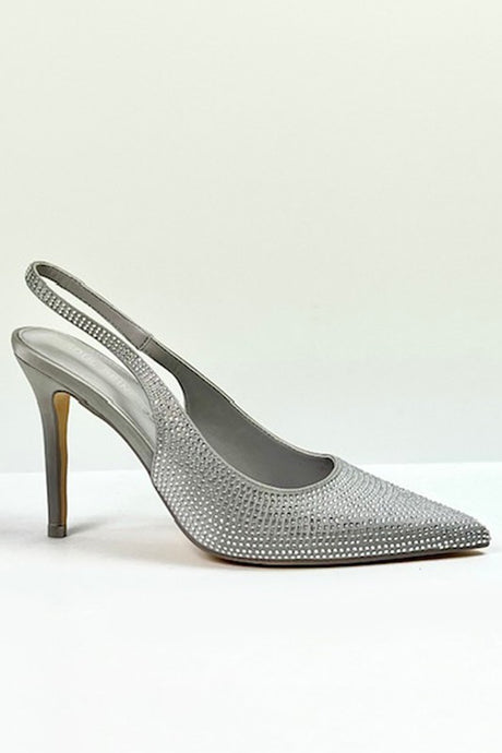 Silver Rhinestone Pointed Toe Fashion Mid-heel Women's Shoes