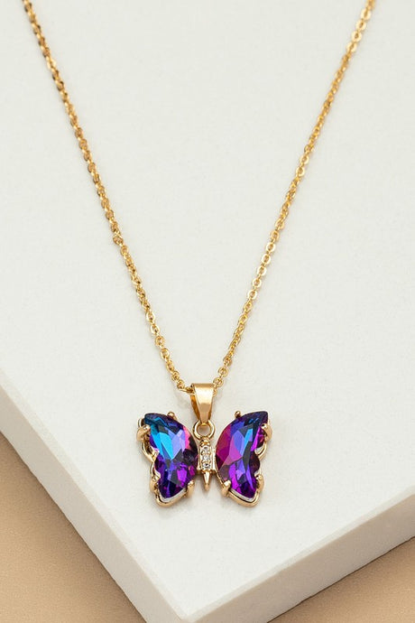 Purple Crystal Butterfly Pendant Necklace